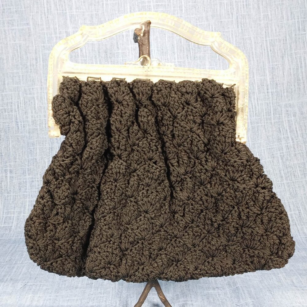 1950's Black Cord Purse with a Lucite Handle